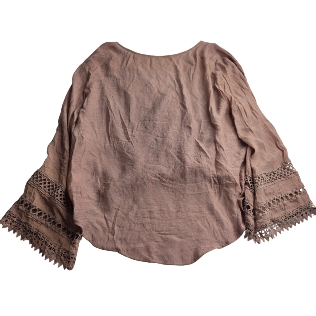 Saved By The Dress L Dusty Mauve Crochet Wrap Top Lace Trim Bohemian Co-1891 — image 8 of 8